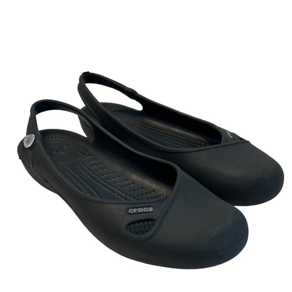 Crocs Olivia Black Jeweled Slingbacks Slip On Ballet Flats Rubber Size 7 - Picture 9 of 9